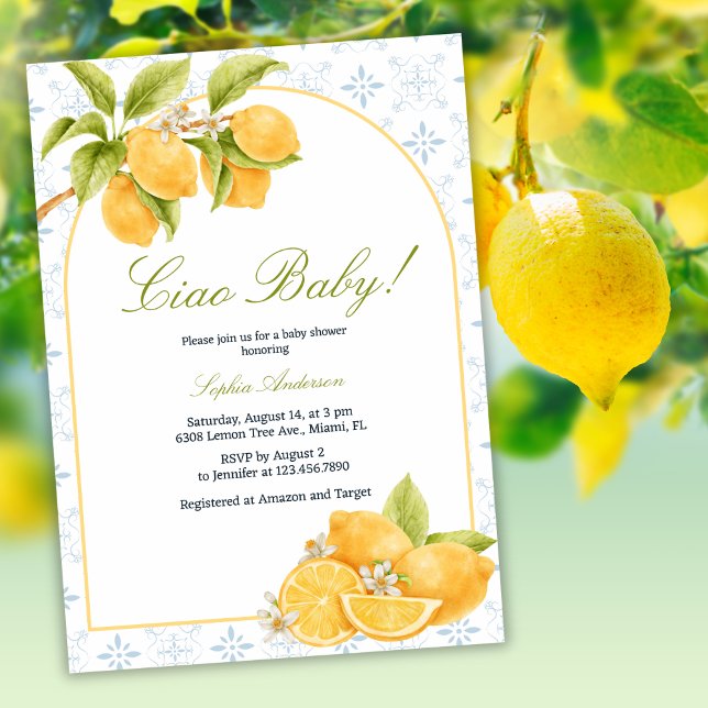 Ciao Baby italiensk barnstödsskola för lemon Inbjudningar (Skapare uppladdad)