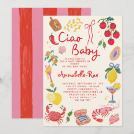 Ciao Baby Italiensk Bebis Baby Shower Rosa Röd Ita Inbjudningar
