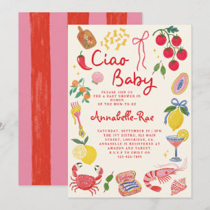 Ciao Baby Italiensk Bebis Baby Shower Rosa Röd Ita Inbjudningar