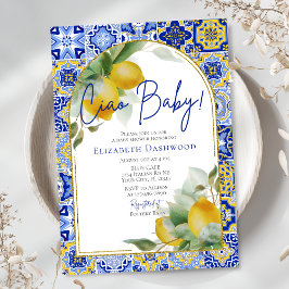 Ciao Baby italiensk Blue Tile Lemons Baby Shower Inbjudningar