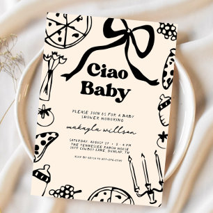 Ciao Baby Italiensk Pizza Handritad Baby Shower Inbjudningar
