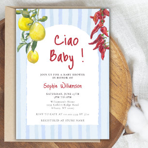 Ciao Baby Italienska Citroner Blå Ränder Babyfiran Inbjudningar