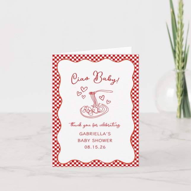 Ciao Baby! Italienska Red Pasta Baby Shower Tack Kort (Framsida)