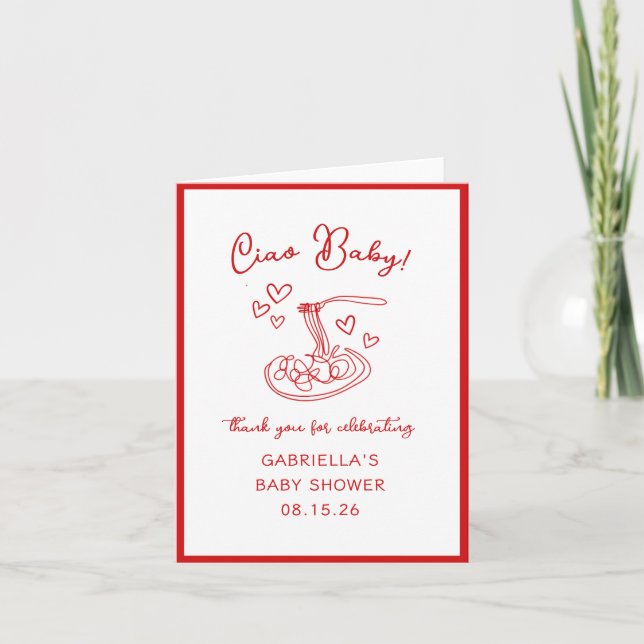 Ciao Baby! Italienska Red Pasta Baby Shower Tack Kort (Framsida)