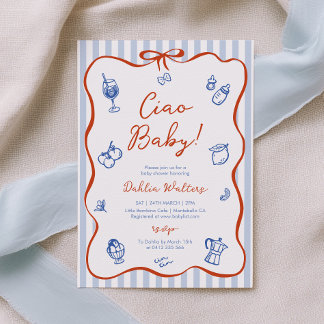 Ciao Baby Italienska Röd Blå Bebis Shower Inbjudningar