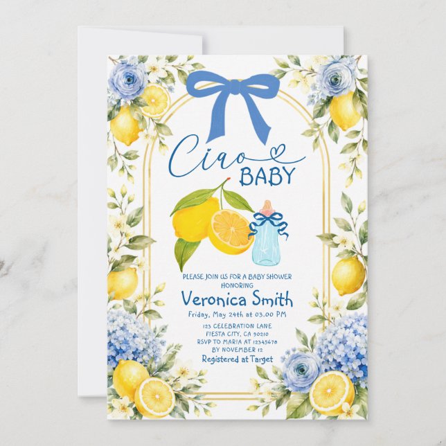Ciao Baby Lemon Baby Shower Inbjudan (Framsida)