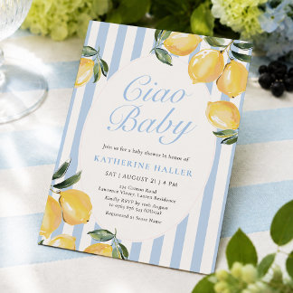 Ciao Baby Lemon Blå Baby Shower Inbjudan