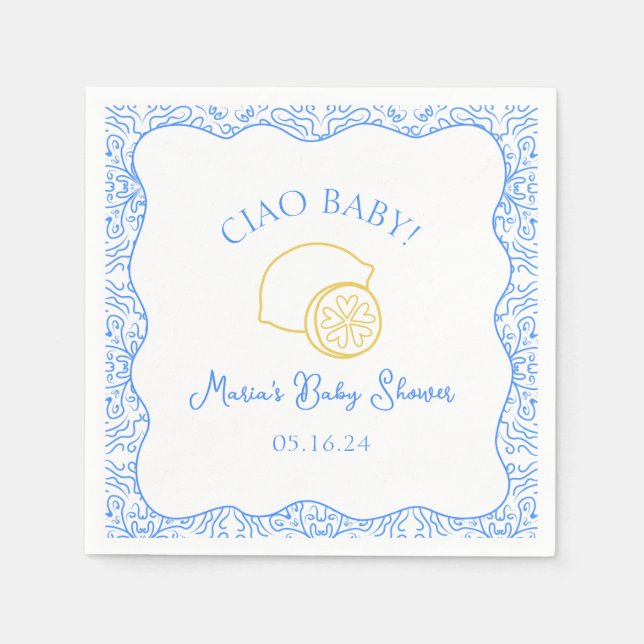 Ciao Baby! Lemon Blue Italy Baby Shower Pappersservett (Framsidan)