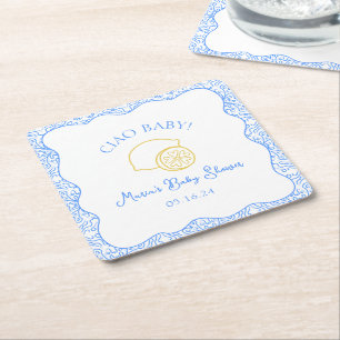 Ciao Baby! Lemon Blue Italy Baby Shower Underlägg Papper Kvadrat