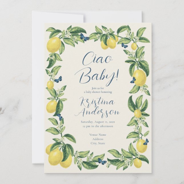 Ciao Baby Lemon Citrus Butterfly Baby Shower Inbjudningar (Framsida)