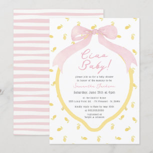 Ciao Baby Lemon & Rosa Bow Rosa Baby Shower Inbjudningar