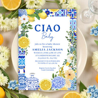 Ciao Baby Lemon sommar Medelhavet Baby shower Inbjudningar