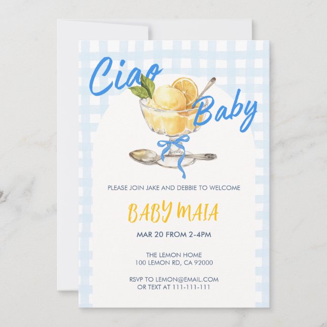 Ciao Baby Lemon Sorbet Baby Shower-inbjudan Inbjudningar (Framsida)