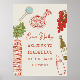 Ciao Baby Line Art Italian Pizza Baby Shower Poster