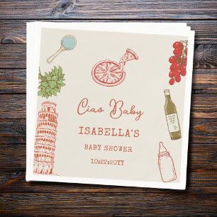 Ciao Baby Line Art Italiensk Pizza Baby Shower Pappersservett