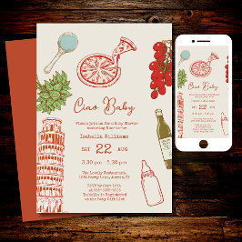 Ciao Baby Line Work Italian Pizza Baby Shower Inbjudningar