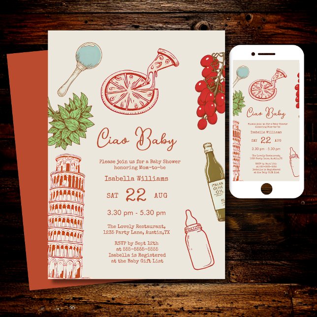 Ciao Baby Line Work Italian Pizza Baby Shower Inbjudningar (Skapare uppladdad)