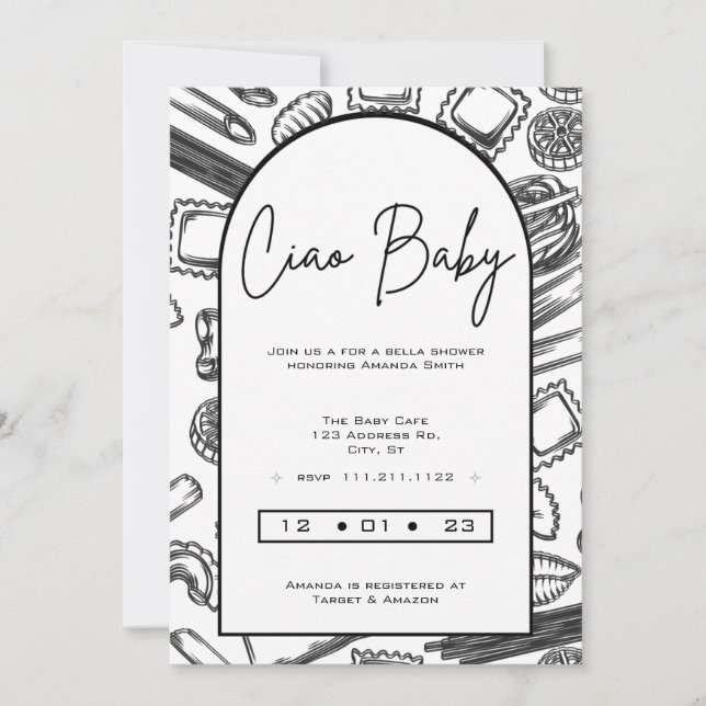 "Ciao Baby" Matlagning med en italiensk pastabebis Inbjudningar (Framsida)