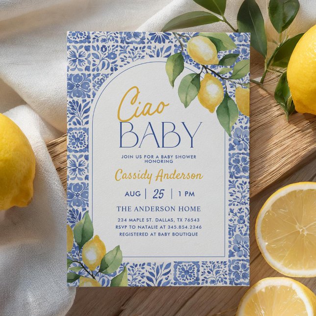 Ciao Baby Mediterranean Tiles Lemon Baby Shower Inbjudningar (Skapare uppladdad)