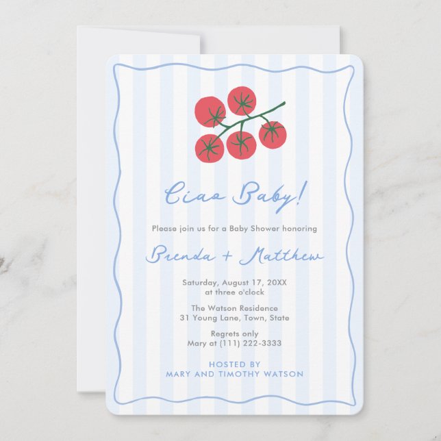 Ciao Baby Pomodoro Handritad Tomat Baby Shower Inbjudningar (Framsida)