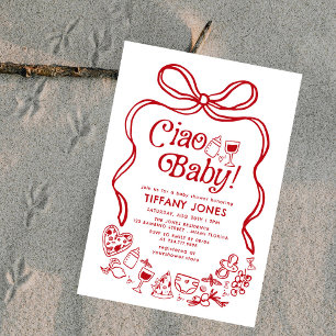 Ciao Baby Red Whimsical Italy Lemons Baby Shower Inbjudningar