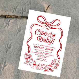 Ciao Baby Red Whimsical Italy Lemons Baby Shower Inbjudningar