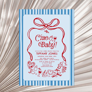 Ciao Baby Red Whimsical Italy Lemons Baby Shower Inbjudningar