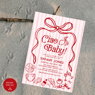 Ciao Baby Red Whimsical Italy Lemons Baby Shower Inbjudningar