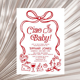 Ciao Baby Red Whimsical Italy Lemons Baby Shower Inbjudningar