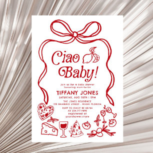 Ciao Baby Red Whimsical Italy Lemons Baby Shower Inbjudningar