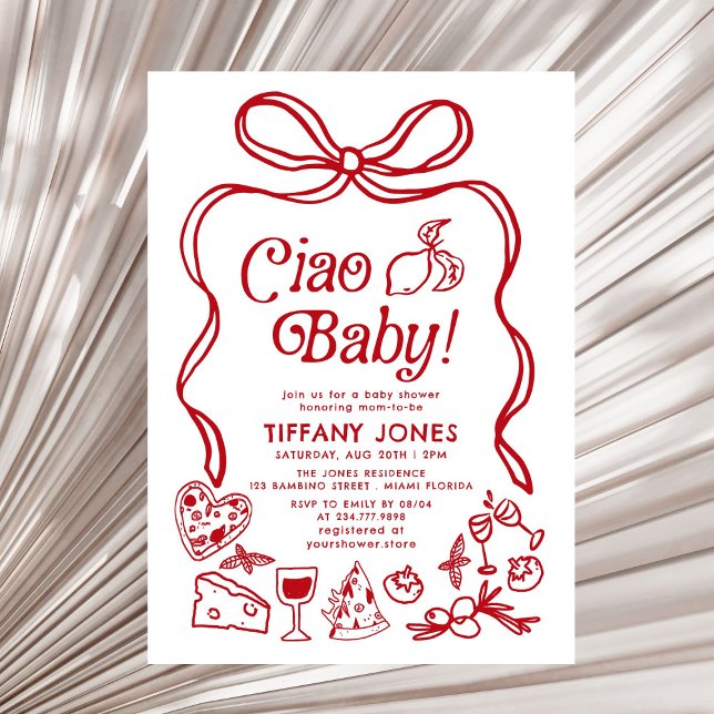 Ciao Baby Red Whimsical Italy Lemons Baby Shower Inbjudningar (Skapare uppladdad)
