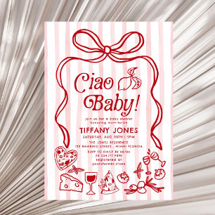 Ciao Baby Red Whimsical Italy Lemons Baby Shower Inbjudningar