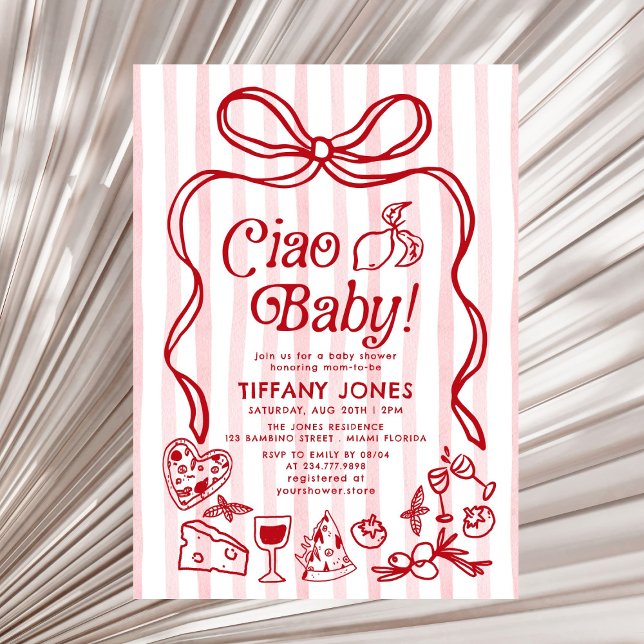 Ciao Baby Red Whimsical Italy Lemons Baby Shower Inbjudningar (Skapare uppladdad)