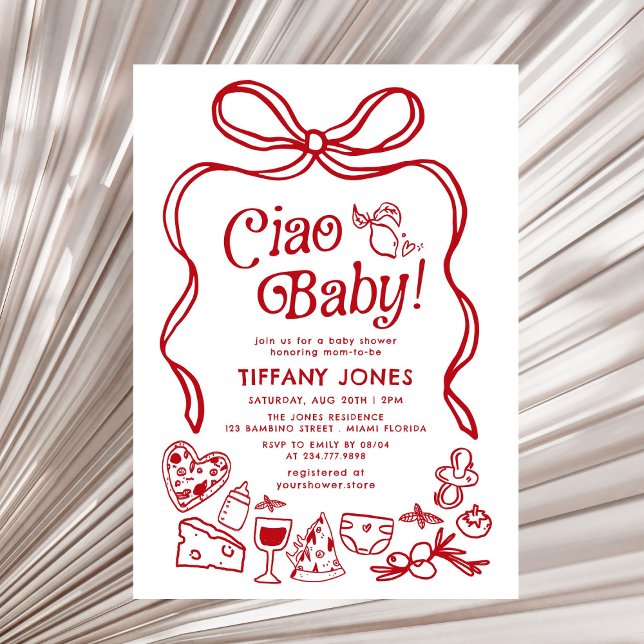 Ciao Baby Red Whimsical Italy Lemons Baby Shower Inbjudningar (Skapare uppladdad)