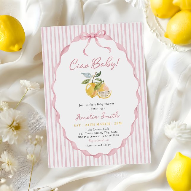 Ciao Baby Rosa Citron Babyfirande Inbjudningar (Skapare uppladdad)