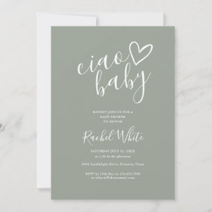 Ciao Baby Sage Grön Allt-i-ett Baby Shower Inbjudningar