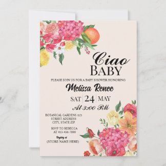 Ciao Baby shower Blommig Inbjudan
