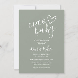 Ciao Baby Shower Heart Sagegrön Könsneutral Inbjudningar