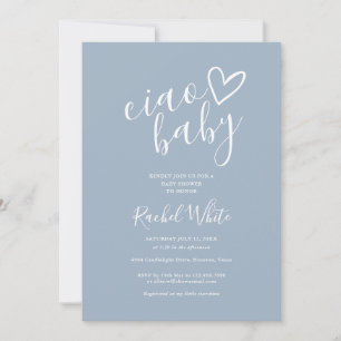 Ciao Baby Shower Hjärta Dammig Blå Minimalistisk Inbjudningar