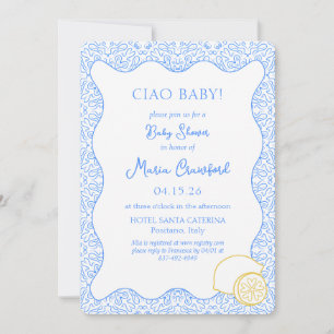 Ciao Baby Shower Italy Mediterranean Lemon Blue Inbjudningar
