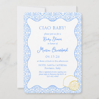 Ciao Baby Shower Italy Mediterranean Lemon Blue Inbjudningar