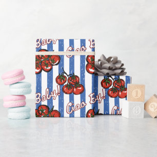 Ciao baby tomat blå italiensk baby shower presentpapper