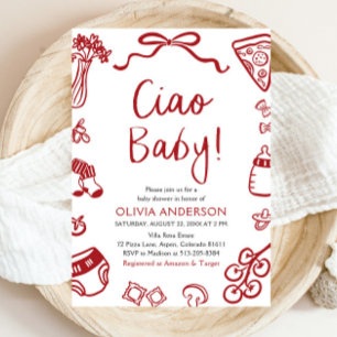 Ciao Baby Whimsical Italy Pizza Cute Baby Shower Inbjudningar