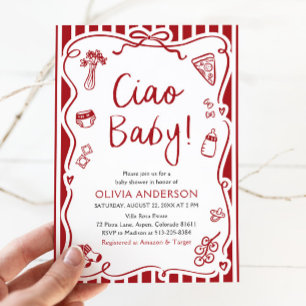 Ciao Baby Whimsical Italy Pizza Cute Baby Shower Inbjudningar