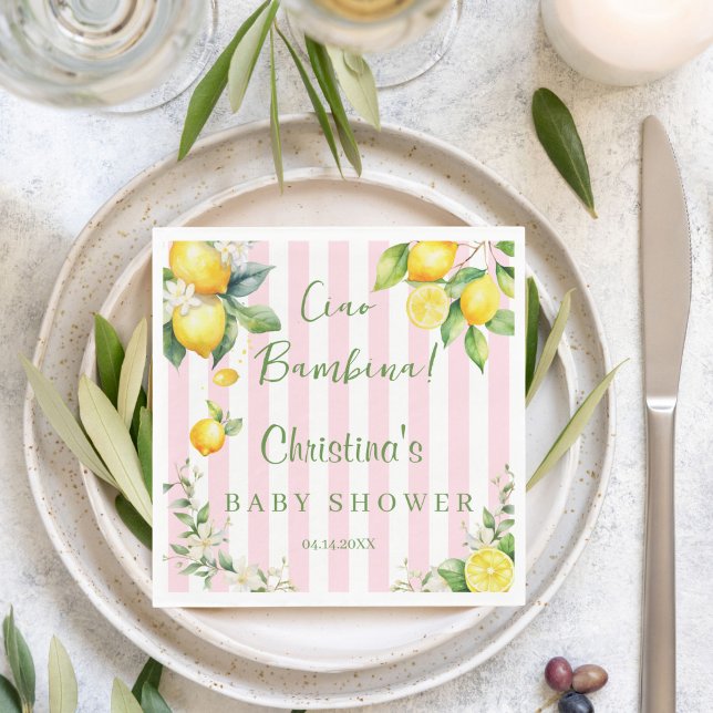 Ciao Bambina Baby Shower Pink Citrus Lemon Pappersservett (Ciao Bambina Baby Shower Pink Citrus Napkin)