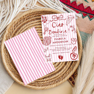 Ciao Bambina Flicka Handritad Pizza Baby Shower Inbjudningar