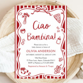 Ciao Bambina Girl Whimsical Italy Baby Shower Inbjudningar