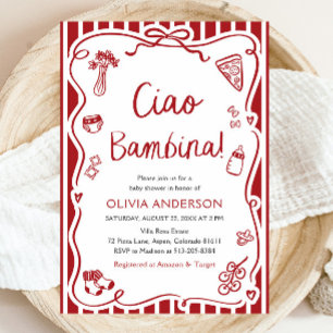 Ciao Bambina Girl Whimsical Italy Baby Shower Inbjudningar