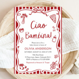 Ciao Bambina Girl Whimsical Italy Baby Shower Inbjudningar