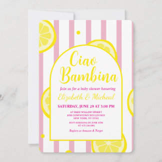 Ciao Bambina Pink and White Baby Shower Invitation Inbjudningar